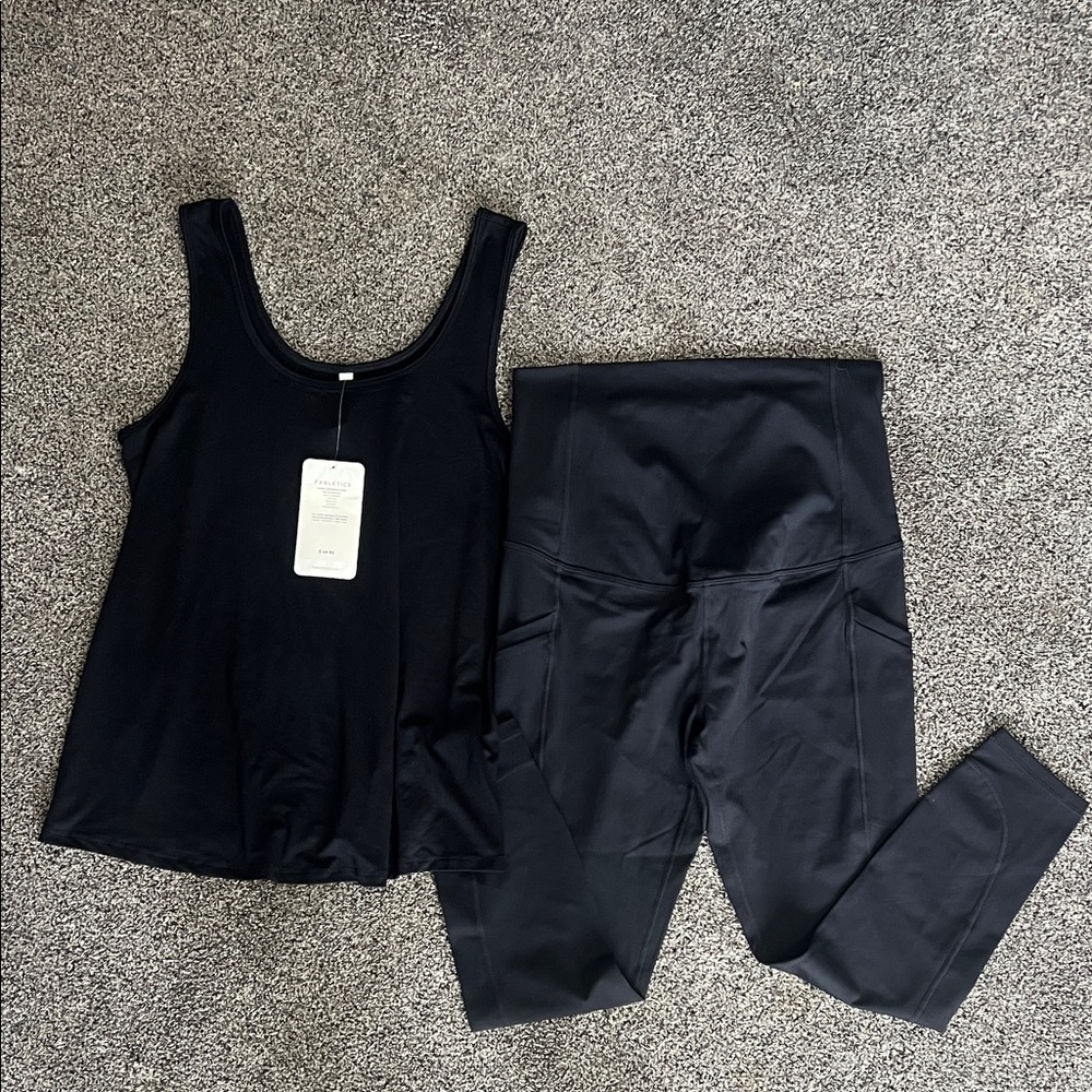 Fabletics Black Maternity Tank & Leggings Set, Medium, NWT
